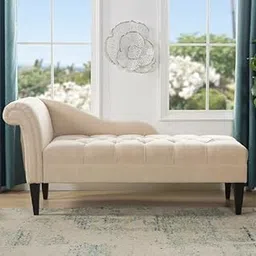 Wood Art India Fabric Modern Chesterfield Chaise Lounge (Beige)-picture-22