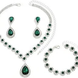 shining diva fashion Necklace Jewellery Set for Women Latest Stylish Fancy Earrings Bracelet Combo Valentine Gift for Girlfriend Girls (16043s) (Green)-picture-15