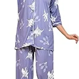 Printed Ultrasoft Night Suit for Women - Digital Print Satin Shirt Top and Lower Set for Honeymoon Casual Wedding Valentine Party Festive Regular Wear-image-18