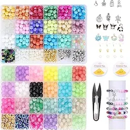 Ambitieux 48-Compartment Jewelry Making Kit with 8 Gold & 7 Silver Charms – Bead Set with Cutter & 2 Rolls of 0.7mm Elastic String (10m Each) – DIY Bracelet & Necklace Crafting Kit for girls birthday gift 2 3 4 5 6 7 8 9-image-4