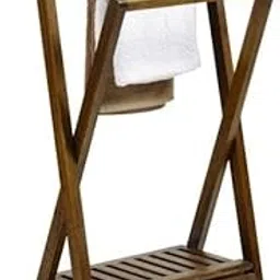 Towel Holder - Wooden Rack Rail Blanket, Sheesham Wood Towel, Clothes, Linen Railing Hanger for Bathroom, Bedroom Wooden Towel Holder 3 Tier Dark Brown (01)-picture-32
