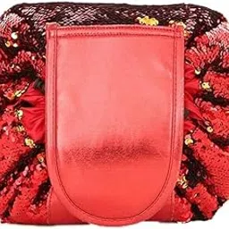 BLUE BEADS Red Mermaid Sequin Women Drawstring Cosmetic Bag Travel Storage Makeup Bag Organizer and Toiletry Pouch for Women-image-97