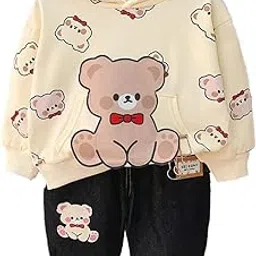 bold n elegant Unisex Kid Denim Printed Cartoon Print Hoodie Sweatshirt and Jeans Party Dress-picture-33