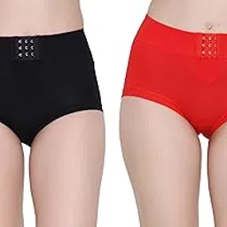 Womens Cotton Lycra Mid Rise Panty with Lace Trims and Adjustable Hook, Waist Shaper Hipster Panty, Size-M, Multicolor-image-19