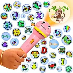 BrainyBuddy 112Images/14 Slides Education toy Flash Light Projector Toys for Kids Sleeptime stories Numbers Letters Animals Fruits Vegetables Insects Marine Space torch kids mini projector for kids image 1