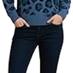 kkr fashion exports Women's Leopard Print Crewneck Sweater, Blue and Black Animal Pattern, Long Sleeve Knit Pullover-picture-30