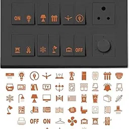 Rsbhub - Rose Golden Switch Stickers Rose Golden Embossed for Switch Board | 52 Designs Stickers for Home Including Fan, Light and Many More image 1