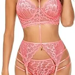 aayan baby Women's Floral Lace Garter Lingerie Set with Choker Strap – 3-Piece Set with Adjustable Fit-picture-26