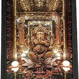 Lord Ganesha Photo Frame for Wall Decoration | Spiritual Ganpati Bappa Picture Frame with Divine Temple Background | Hindu God Wall Hanging Frame for Home, Office, Puja Room Or Gift Purpose (9x12 Inch)-picture-32