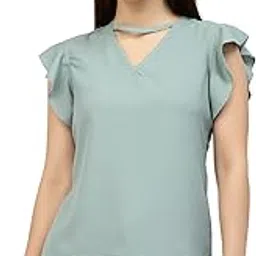 uzarus Women's V-Neck Plain Solid Top-picture-17