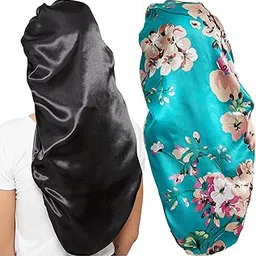 2 Pcs Hair Bonnets for Women Satin, Soft Elastic Band Silky Sleeping Cap Big Bonnets for Women Bonnet for Braids-picture-13