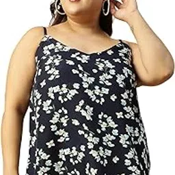 clochoice Women Plus Size Navy Blue Floral Print Shoulder Strap A-line Top & Tunic 2XL/3XL/4XL/5XL/6XL/7XL/8XL-picture-23