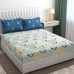 SHOMES Premium Cotton Flat Double Bedsheets with 2 King Size Pillow Covers | Double Bed Breathable | Wrinklefree | Ultrasoft 220 TC Supersoft | 90x90 Inches, 7X7.5 Feet | Floral, Cream Navy-image-54