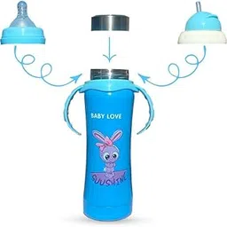 JOYFILLS 3 in 1 Baby Feeding Bottle | Stainless Steel Milk Bottle for baby| Water Bottle for School | Sipper Water Bottle for Kids | Multi-Functional Thermal Insulation | Nipple, Sipper & Straw| Spill Proof, BPA Free, Anti-Colic Nipple and Handles for Infants/Toddlers/Kids | Stainless Steel 304| - 240 Ml (Printed Blue)-picture-28