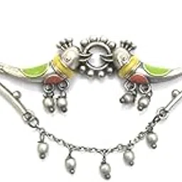 dulcett India Traditional Afghani Choker Oxidised Silver Replica Necklace Brass Metal Silver Afghani Choker Necklace German Silver Meenakari Work Necklace for Women & Girls-picture-10