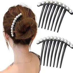 BELICIA 2 PCS Vintage Pearl Rhinestone Black Hair Comb Clip Hair Styling and Hair Accessories Tool Side Comb Hair Bun Decorated for Women-picture-15