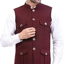 FH Wearza Polywool tweed Solid multipocket Sleeveles Nehru Jacket For Men-picture-28