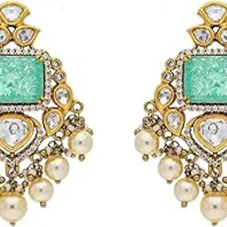 kushal's Fashion Jewellery Mint Victorian Polished Copper Kundan Stud Earrings, Best for Casual Wear & Special Occasion - 454118-picture-17
