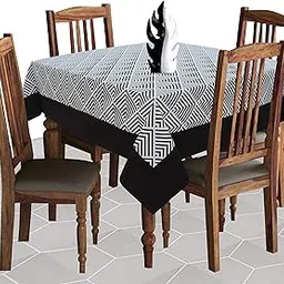 AIRWILL Cotton Geometric Pattern 4 Seater Table Cloth Pack of 1 Pc (Black) - Square-image-8