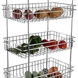 TORO Stainless Steel Fruit and Vegetable Storage Stand Rack Multipurpose Baskets for Kitchen Trolley Modern Kitchen Storage Rack (Silver, 4 Tier Kitchen Trolley)-picture-10
