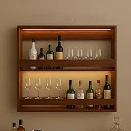 ODEJIA Furniture Sheesham Wood Wall Mounted Bar Cabinet with Glass Holder | Wooden Bar Shelf for Home & Kitchen | Solid Wood Wine Rack & Liquor Storage with Modern Design Size 30 x 24 Inch-image-56