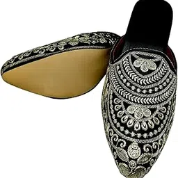 handi kalah Traditional Women’s Black Embroidered Jutti | Golden Thread Floral Design | Handcrafted Ethnic Slip-On Footwear | Perfect for Traditional & Festive Ethnic Wear-picture-37
