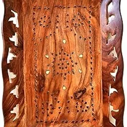 Wooden ERA Handcrafted Sheesham Wood Serving Tray with Bird Cutwork Design for Kitchen, Dining, Home Décor, Tea & Coffee Serving – Rectangular Natural Brown Tray-image-2