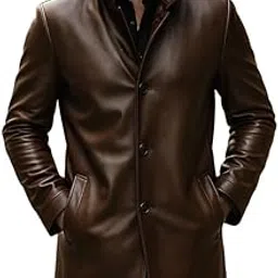 urbanhides Regal Edge High Fashion Full Length Chocolate Brown Leather Coat for Men | Men's Leather Coats, Chocolate Brown Lambskin Coats, Regular Fit, Two Pockets-picture-11