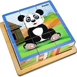Mini Leaves Animals Wooden Cube Puzzle with Storage Tray -6 Puzzles in 1 (9 Pcs) | Wooden Cube Block Toys Kids 3+ Years-picture-38