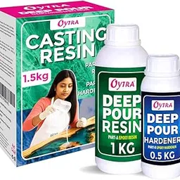 Oytra Casting Resin Hardener Liquid 1.5 Kgs 2:1 Ratio Deep Pour Epoxy for Tabletop Art Materials Crystal Clear High Gloss Craft Perfect for Table Making Preservation and Large DIY Cast Art Projects-image-4