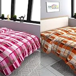 MORADO Double Bed Woolen Fabric Checkered Quilt Cover/Duvet Cover/Rajai Cover/Blanket Cover for Winters (90x100 Inches, Pink and Orange, Combo of 2)-image-7