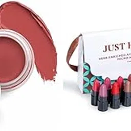 Just Herbs Ayurvedic, Natural Lip & Cheek Tint, Blush For Women- 02 Peachy Coral (Creamy Matte) & Just Herbs Ayurvedic Creamy Matte Lipstick Set38gm (Pack of 16)-image-38
