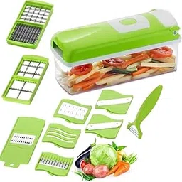 Vegetable Chopper and Dicer | Multi-Function Food Cutter with Stainless Steel Blades | Vegetable Slicer, Grater, Chopper & Peeler for Kitchen. (12 in 1 Dicer)-image-41