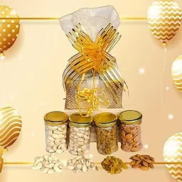 NUTRI MIRACLE Diwali Assorted Dry Fruits Jar Gift Hamper | Gift Basket for Friends and Guests Included Diwali Greeting Card.-image-2