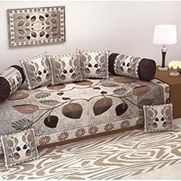 Laying Style 500 TC Floral Design Chenille Diwan (Coffee, Standard) - Set of 8 Pieces-picture-15