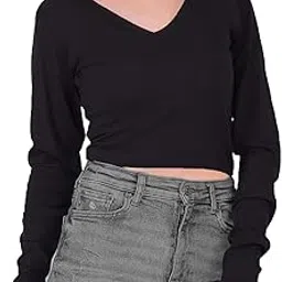 the blazze Women's Cotton Trendy Solid Stretchable V Neck Full Sleeve Readymade Saree Black Blouses for Women L418-picture-41