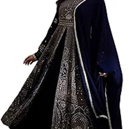 shampysky Women's Blue Chinon Stitched Top With Dupatta Full Sleeve Embroidered Anarkali Kurta (SSY-1184-Blue) image 1