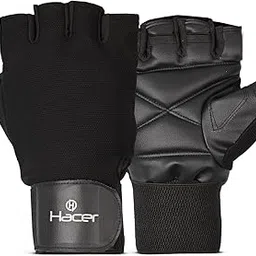 Hacer Gym Gloves Half Finger Weight Lifting Hand Grips with Wrist Wrap Support Crossfit Glove for Workout Exercise Fitness Training Powerlifting Men and Women (M, Black)-image-72