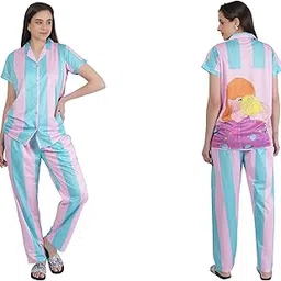 Flosee Satin Half Sleeve Back Photo Printed Night Suit - Comfort and Style Combined-picture-28