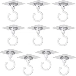 Heavy Duty 360° Rotating Self Adhesive Ceiling Hooks – No Drill, Waterproof Sticky Hooks for Hanging Plants, Wind Chimes, Lights & Mosquito Nets (White, Black, Grey Pack of 10)-picture-21