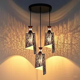 Groeien 3-Light Industrial Black Finish Metal Crystal Hanging Pendant Ceiling Lamp Fixture | Chandelier for Home, Indoor, Outdoor,Living Room, Bedroom(Bulb not Included)(3-Set)-image-84