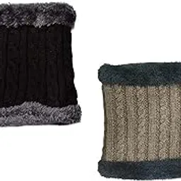 hrbs Warm Winter Knitted Neck Scarf for Men & Women and Girls & Boys with inside fur- Pack of 2 Pieces (Black and Brown)-picture-25