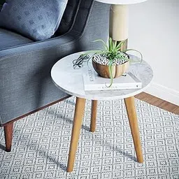 Woodilla Adjustable Wooden Handmade Portable Modern Round Coffee Table with Faux Marble Top Finish/Tea Table for Home, Patio Table,Garden and Living Room (White)-picture-26