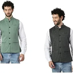 indiweaves Men Waistcoat Nehru/Modi Jacket for Winter (Pack of 2) Green::Grey-picture-42