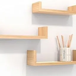 Decostyle Wall Shelves for Living Room Wall Mounted Book Shelf, Hanging Shelf for Room, Wall and Home Decor Items | Storage Organizer U Shape Corner Wall Shelf | Set of 3 (Urban Teak) image 1