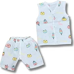 Bearbaby Unisex Baby Sleeveless Jhabla & Pajama Coordinated Set | 100% Organic Cotton Muslin Baby Clothes | Newborn Baby Dress for 3-6 and 9-12 Months-picture-30