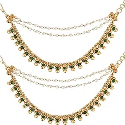 i jewels Gold Plated Traditional Kundan & Pearl Hair Chain/Ear chain Accessories with Hook for Women-picture-34