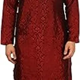 Mens Jacquard Silk Printed Kurta And Dhoti Pant (Red)-image-20