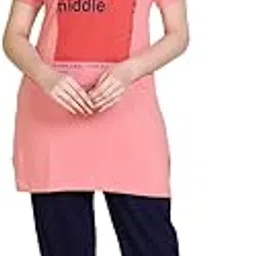 new crush Women's Cotton Printed Long Night Suit Set of Long Top & Pyjama (Peach)-picture-53