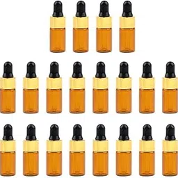 UJEAVETTE® 20 Pieces Mini Empty Glass Essential Oil Refillable Brown Amber Bottles 3ML-picture-22